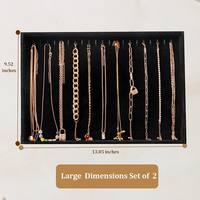 Large Velvet Jewelry Tray 2 Pack Stackable Jewelry Display Drawer Inserts Trays Organizer for Earring Bracelet Necklace Ring (Black, 20 Hooks) - Image 5