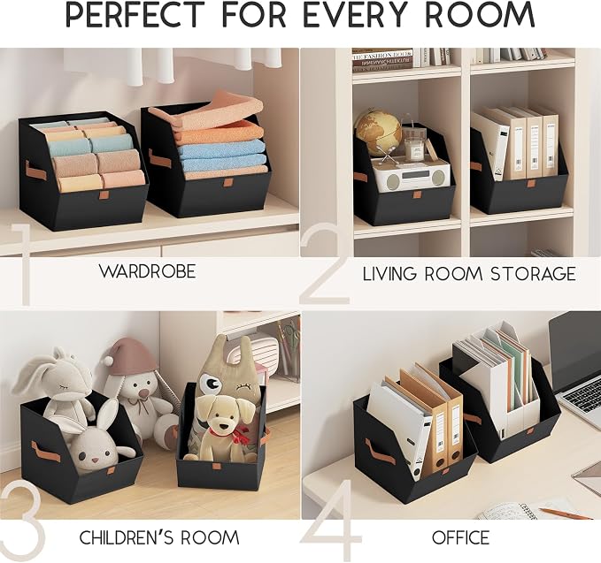 Homsorout Fabric Closet Storage Cubes - 8 Pack Square Storage Bins with Dual Handles for Clothes, Towels, Toys, Cube Storage Organizers for Bedroom, Nursery, Shelves, Closet, Small Spaces, Black - Image 8