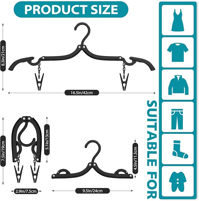 30 Pcs Travel Hangers Portable Foldable Travel Hanger Organizer, Plastic Cruise Essentials Clothes Drying Rack Folding Hangers for Camping Flying RV Europe Vacation Essentials Suitcase, Pitch Black - Image 2
