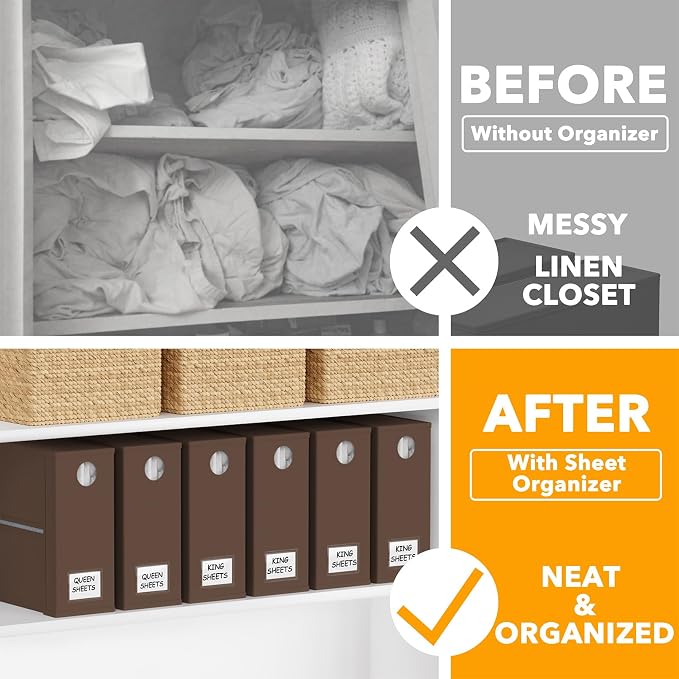 SpaceAid 6 Pack Bed Sheet Organizers and Storage, Foldable Sheet Organizer with Window for Linen Closet, Set Folder Keeper for Queen & King Size Bedding Storage (Brown) - Image 2