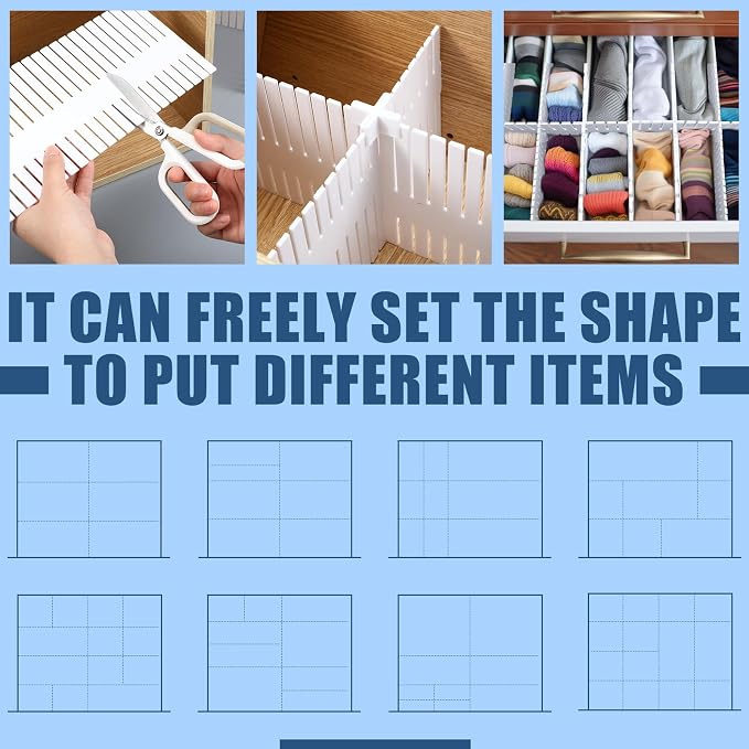 Blosssound 15 Pcs 5.12 Tall Drawer Divider Adjustable Drawer Organizer DIY Ultra Deep Storage Organizer Separator with Fixed Buckle for Underwear Socks Dormitory Office Kitchen Bedroom(White) - Image 3