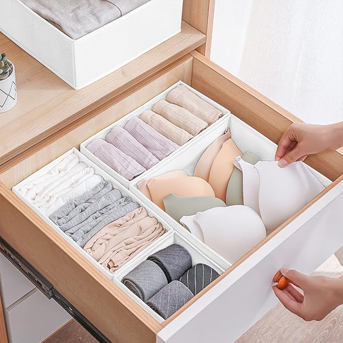 Criusia 6 Pack Clothes Drawer Organizer, Fabric Foldable Closet Dresser Drawer Organizer for Clothing, Bra Sock Underwear Drawer Organizer for Nursery Dorm Bedroom Organization (6 Bins, White) - Image 7