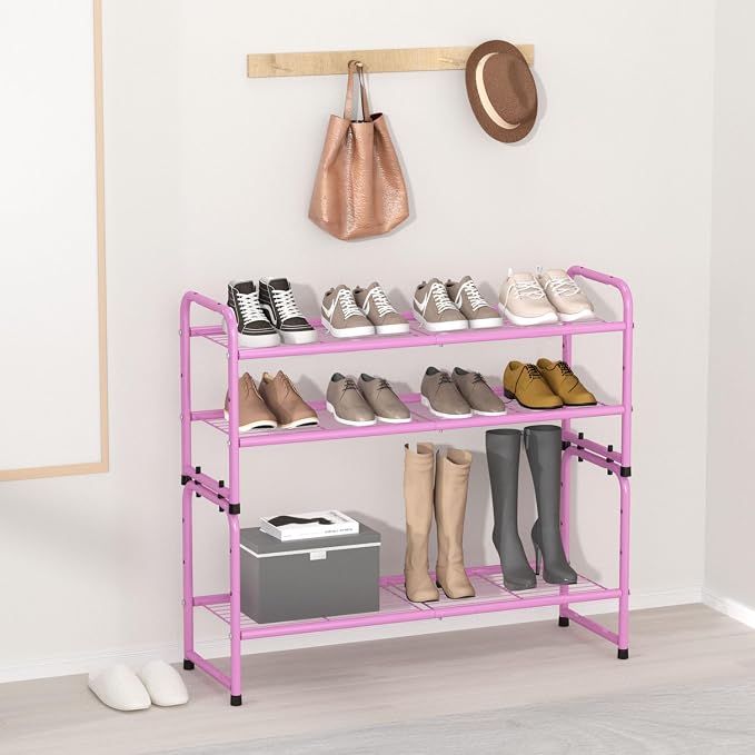 SUFAUY 2 Tier 33" Wide Shoe Rack, Closet Metal Wire, Stackable, Pink - Image 5