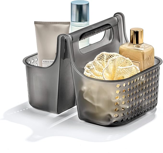 madesmart Large Portable Shower Caddy, Hold Soap, Shampoo, Hair Supplies and Beauty Products, Cleaning Supplies Organizer for Home, Dorm, Plastic Shower Tote, Soft Handle, Carbon - Image 2