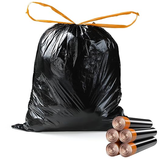 funest Small Drawstring Trash Bag,Easy to Tear and Pack,4 Gallon Garbage Bags,75 Counts by funest