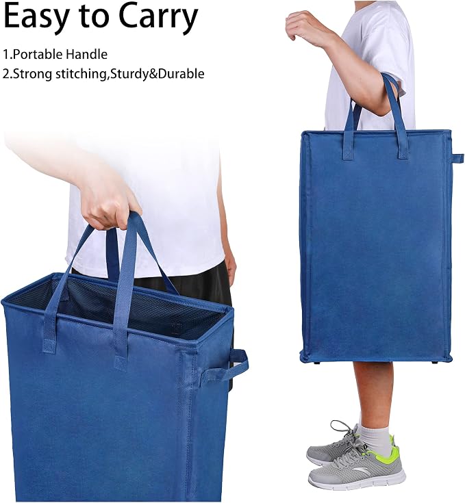 Odonata Slim Laundry Hamper Handles Collapsible Laundry Basket Thin Dirty Clothes Basket Narrow Laundry Bag Foldable Dirty Hamper 45L (Navy blue) - Image 6