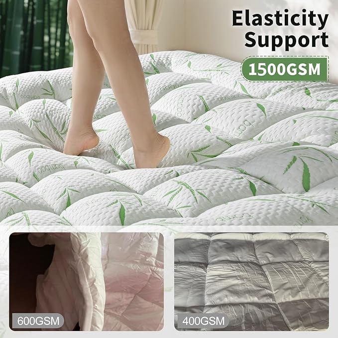3 Inch Mattress Topper Twin Size - 1500GSM 3D+7D Down Alternative Fill,Viscose Made from Bambu Cover,Cooling Extra Firm Pillow Top Mattress Pad for Back Pain with 6"-18" Deep Pocket (39"x75")
