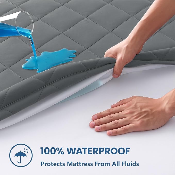Twin Mattress Protector,Waterproof Mattress Protector Fitted Up to 16" Deep Pocket, Soft Breathable Bed Mattress Cover for Bedroom,Doom Room,(Grey)