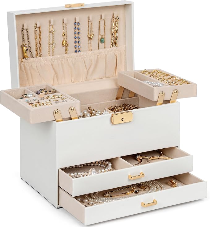 AKOZLIN Travel Jewelry Box Organizer Functional 2-trays Leather Jewelry Storage Case with Lockable Portable 2 Drawers for Women Girls Ring Necklace Earring Bracelet by AKOZLIN