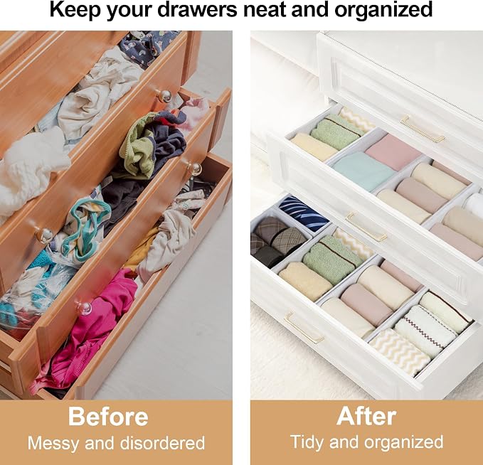 Fordonral Drawer Organizer Clothes, Foldable Fabric Dresser Organizer Closet Organizers and Storage Box for Underwear,Folded Clothes,Baby Clothing,Socks,Bra,Towels,Ties(6M+6S,White) - Image 5