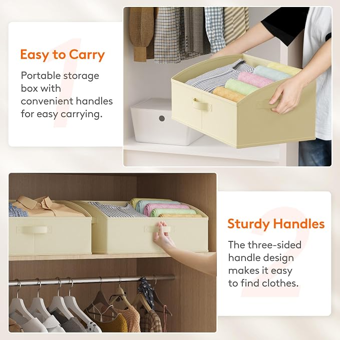 Lifewit Trapezoid Closet Storage Bins for Shelf, 6 Packs Non-woven Closet Organizer Baskets with Handles, Foldable Clothes Containers Boxes for Clothing, Book, Purse, 23L, Extra Large, Beige - Image 4