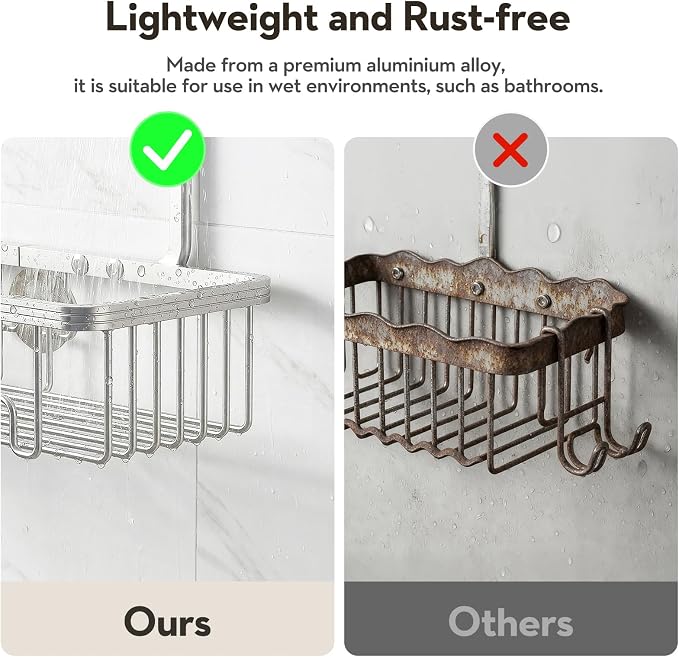 Shower Caddy Hanging, Shower Organizer Hanging, Aluminum Shower Racks for Inside Shower with Hooks for Razor, Never Rust Bathroom Organizers and Storage with Soap Holder, Bright Silver - Image 5