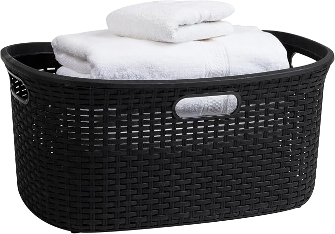 Mind Reader 40L Laundry Basket, Clothes Hamper, Premium Wicker Design, Plastic, Black by MindReader