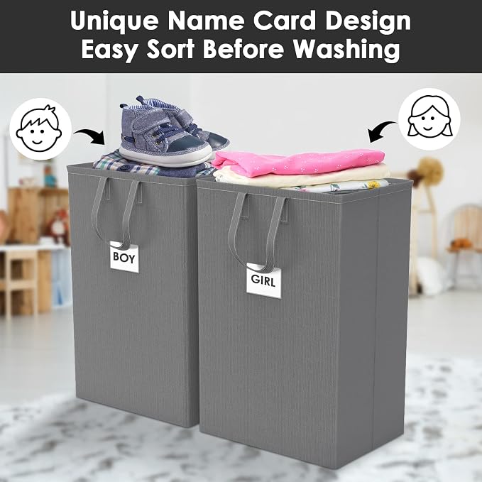 75L Large Laundry Hamper with Handles, Dirty Clothes Hamper for Bedroom Waterproof, Freestanding Tall Laundry Basket Waterproof, Hamper for Bedroom, Bathroom, Dorm, Toys Storage(Grey） - Image 6