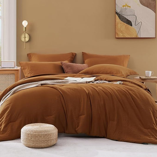 WRENSONGE Oversize King Size Comforter Sets- 7 Pieces Soft Terracotta Bed in a Bag with Fitted Sheet, Flat Sheet, 2 Pillow Shams, 2 Pillowcases, Warm Bedding Sets for All Season