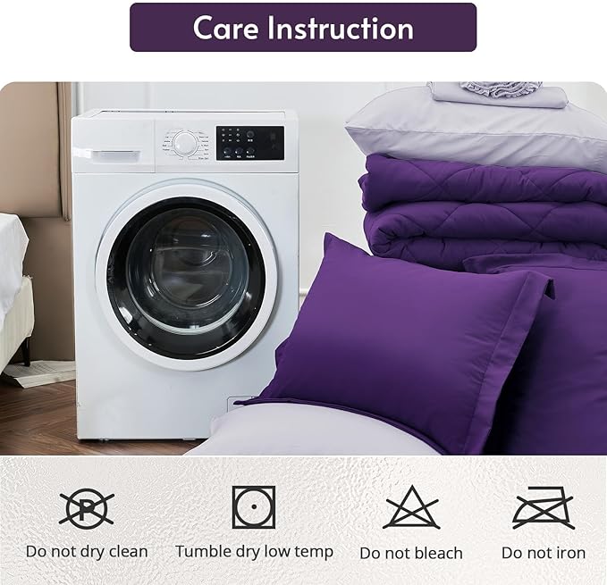 MUXHOMO 7 Pieces Full Comforter Set, Reversible Bed in a Bag Full Size, All Season Bedding Set with Comforter, Flat Sheet, Fitted Sheet, Pillowcases & Shams, Purple & Lavender