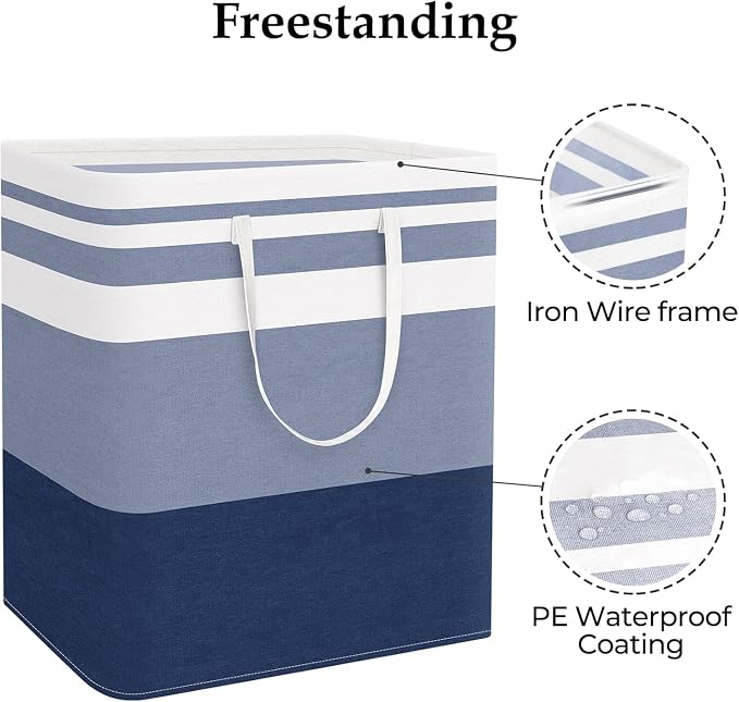 StorageRight Laundry Basket Hamper Large Collapsible Laundry Hamper with Easy Carry Handles，Freestanding Clothes Hampers for Laundry, Bedroom, Dorm, Clothes, Towels, 100L, Gradient Blue - Image 3