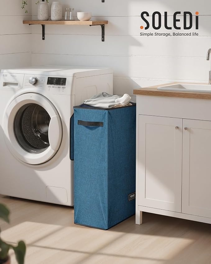 SOLEDI Slim Laundry Hamper with Lid, Narrow Laundry Basket with Removable Bags, Dirty Clothes Hamper with handle, Small Hamper perfect for Laundry room, Bathroom, Bedroom, Small spaces. 70L Blue - Image 2