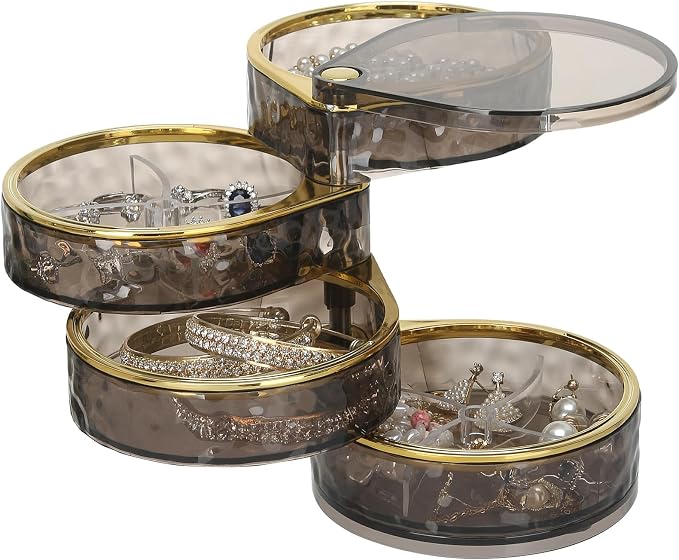 LETURE 4-Layers Rotatable Jewelry Organizer Storage Box, Clear Jewelry Holder Case for Ring Earring Necklaces Bracelets Makeup Hair Accessories by LETURE