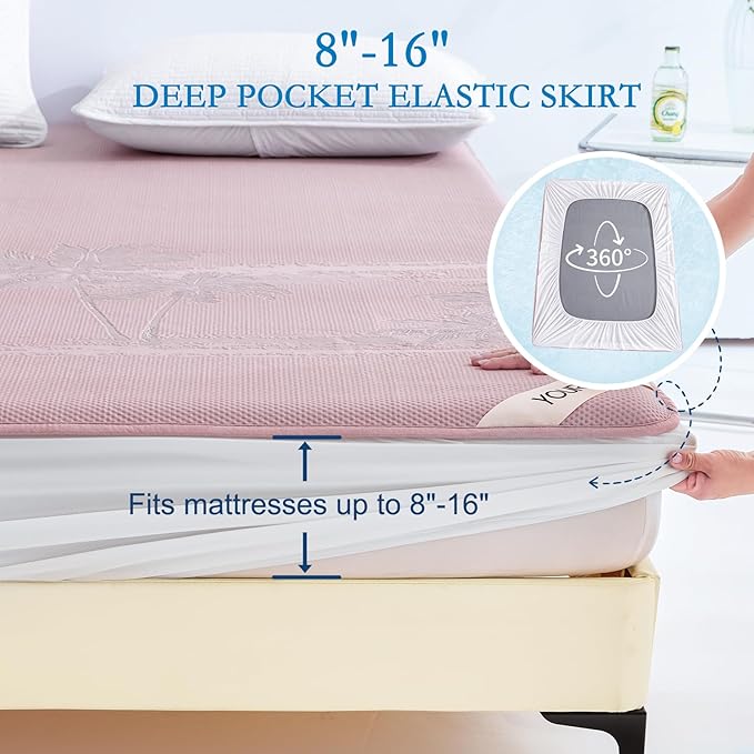 YOUR MOON Twin Size Cooling Mattress Pad for Hot Sleepers - Soft Breathable Noiseless Bed Pad Cover Mattress Cover, 8"-16" Deep Pocket - Enhanced Cooling Technology for Restful Sleep, Pink