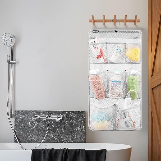 Mesh Shower Organizer Hanging Caddy Quick Dry Bathroom Storage for Toiletry Accessories with Rotating Hanger (8 Pockets) - Image 4