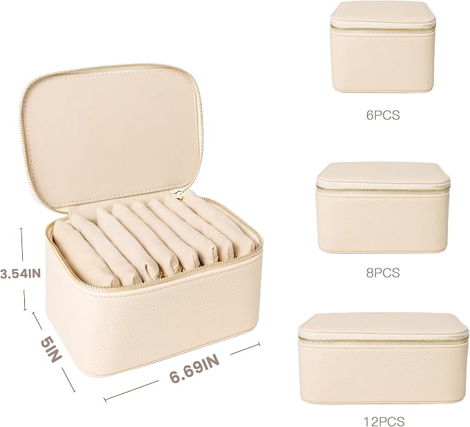 Travel Jewelry Case, Small Travel Jewelry Box with 8 Velvet Jewelry Bag Mini Pouch, Portable Travel Jewelry Organizer for Rings Earrings Necklaces (Beige 8 Pcs) - Image 4