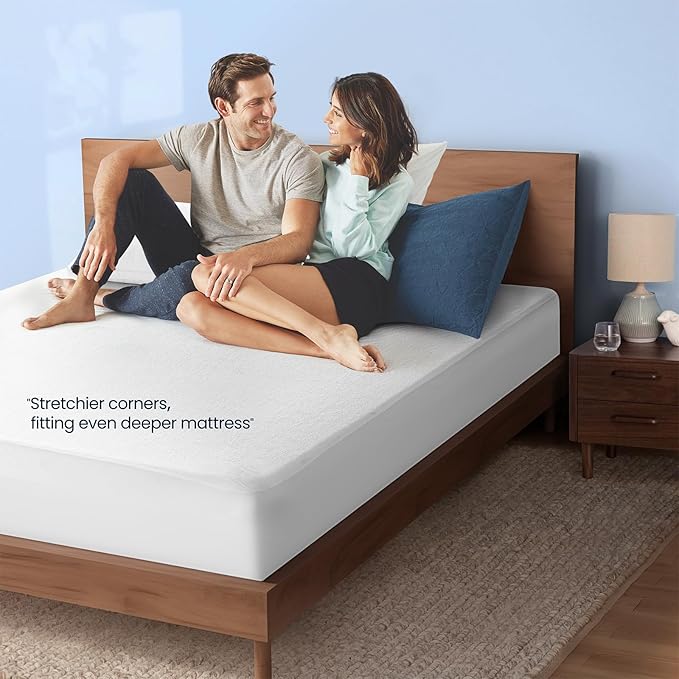 TASTELIFE California King Mattress Protector- 100% Waterproof Fitted with Deep Pocket Mattress Cover - Breathable Noiseless Waterproof Washable Mattress Protector - Vinyl Free (White)
