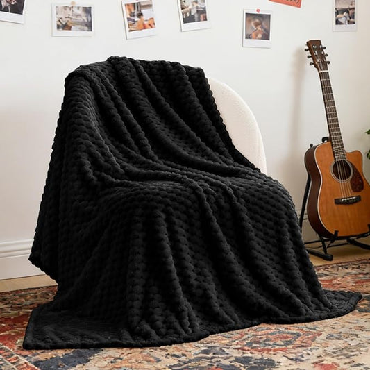 BEDELITE Fleece Blanket Throw XL for Bed Couch, 3D Jacquard Decorative Black Throw, Soft and Cozy Warm Plush Fuzzy Blanket All Seasons Suitable, 50x70Inches