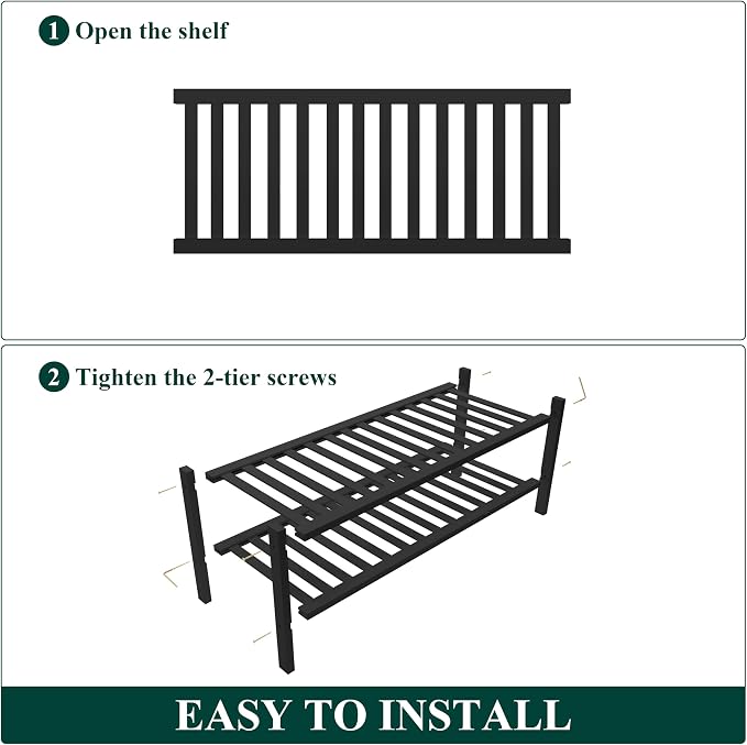 Smiry Shoe Rack, 2 Tier Thick Bamboo Shoe Organizer, Stackable Free Standing Wooden Shoe Storage Shelf for Closet, Entryway, Front Door Entrance, Black - Image 5
