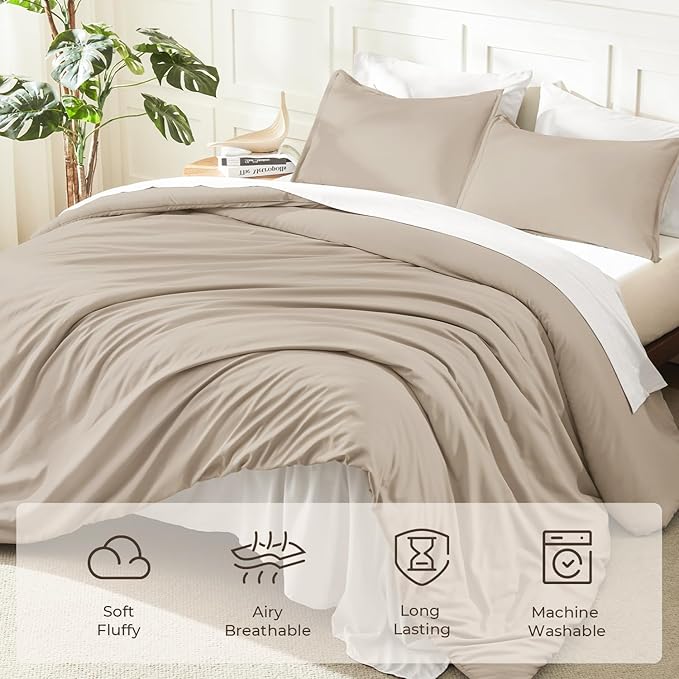 Litanika Oversized King Comforters Khaki Super King Plus Size, 3 Pieces Lightweight Solid Bedding Comforter Set, All Season Fluffy Bed Set (128x120In Comforter & 2 Pillowcases)