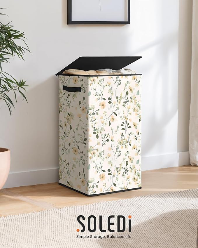 SOLEDI Laundry Hamper with Lid, 90L Tall & Large Floral Laundry Basket, Collapsible Clothes Hamper with Removable Bag, Dirty Hampers for Bedroom, Bathroom, Laundry Room - Image 8