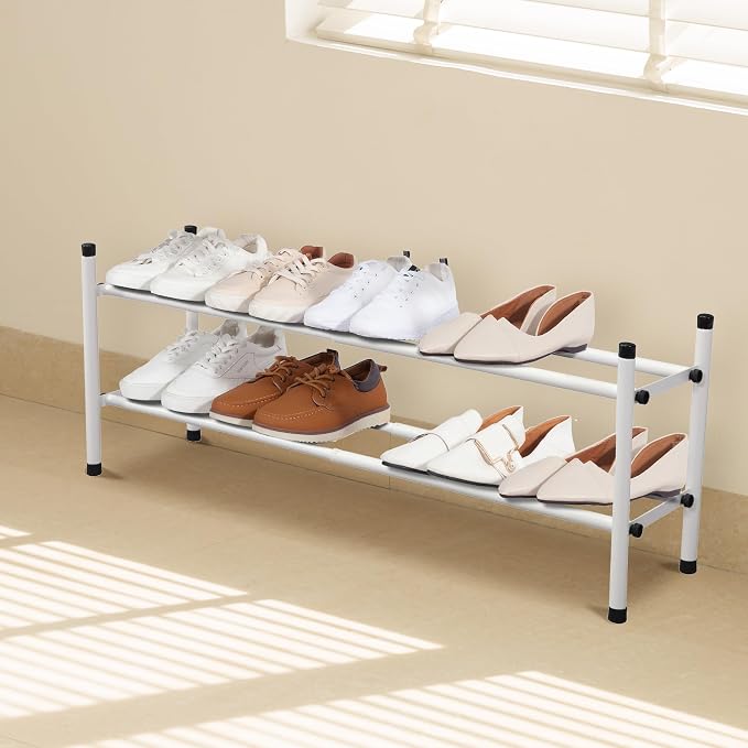 STORAGE MANIAC Expandable Shoe Rack, 8 Pairs Stackable Small Shoe Rack, Metal Adjustable Shoes Organizer for Closet, Entryway, Hallway, Garage, Front Door, Shoes Shelves, White 2 Tier - Image 8