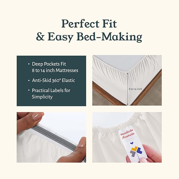 California Design Den 2-Pack Extra Long Twin Sheets Set - 100% Organic Cotton Bed Sheets, Crisp Percale Feel, Deep Pockets, Lightweight Bedding Set - True Ivory
