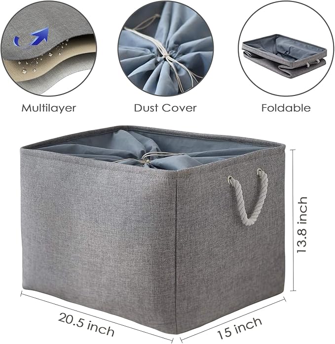 TheWarmHome Storage Baskets for Organizing, Sturdy Fabric Storage Basket , Foldable Storage Baskets for Shelves Closet Nursery Toy (Grey 3 Pack 20.5×15.7×13.8inch) - Image 3