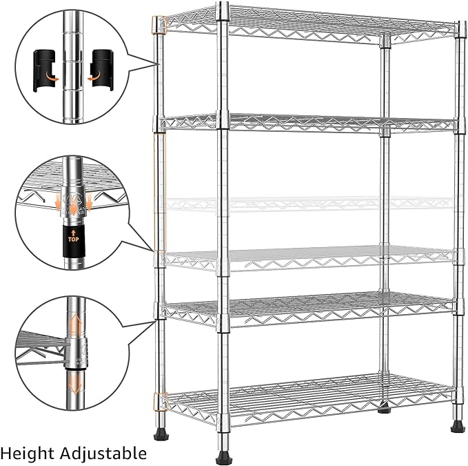 M MZG 1000 lbs Storage Shelving 4-Tier Utility Shelving Unit Steel Organizer Wire Rack for Home,Kitchen,Office,Chrome (13.7" D x 23.6" W x 53.4" H) - Image 5