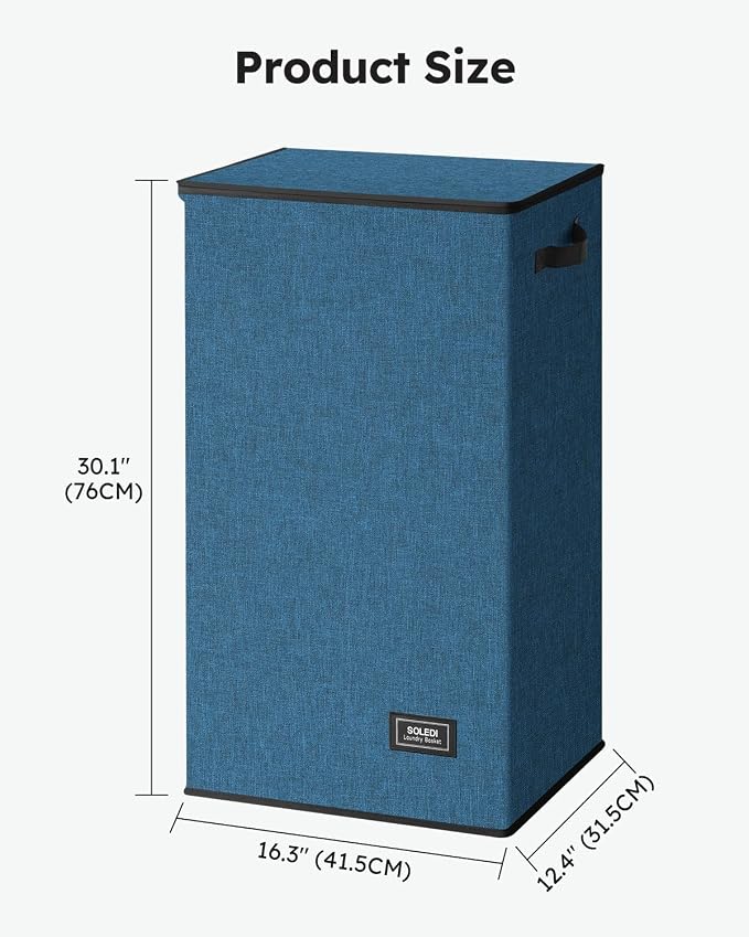 SOLEDI Laundry Hamper with Lid 100L Large & Tall Collapsible Laundry Baskets, Clothes Hamper with Bag Removable Easy to Carry, Dirty Hampers for Bedroom, Bathroom, Dorm, College, Blue - Image 7