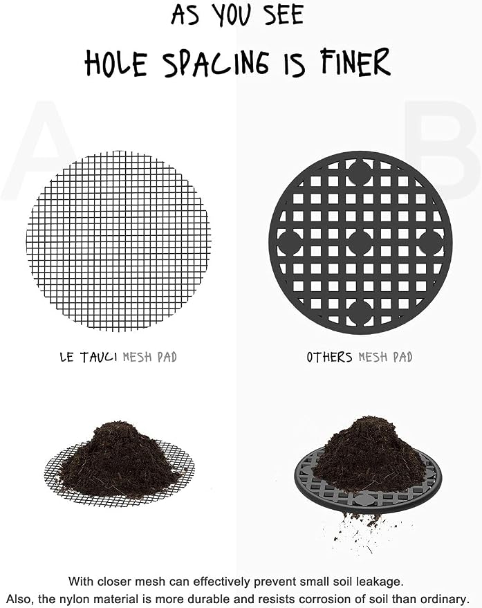 LE TAUCI Plant Pot Hole Mesh Pads, 4-Inch Round Flower Pot Drainage Covers, Prevent Soil Loss, Durable Reusable, Bonsai Bottom Grid Mat, Gardening Essentials, 50-Pack - Image 2