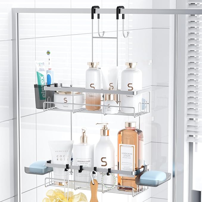 Aitatty Over the Door Hanging Shower Caddy: Rustproof Hanging Organizer over the Door - No Drilling Bathroom Rack for Inside Shower Chrome by Aitatty