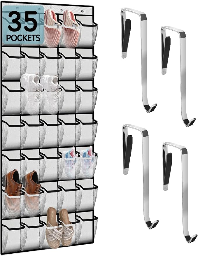 Kotkn 35 Compartment Over The Door Storage - Breathable Mesh Hanging Organizer with Large Pockets, Space Saving Design for Men & Women's Footwear, Closet, Bedroom （White） by Unknown