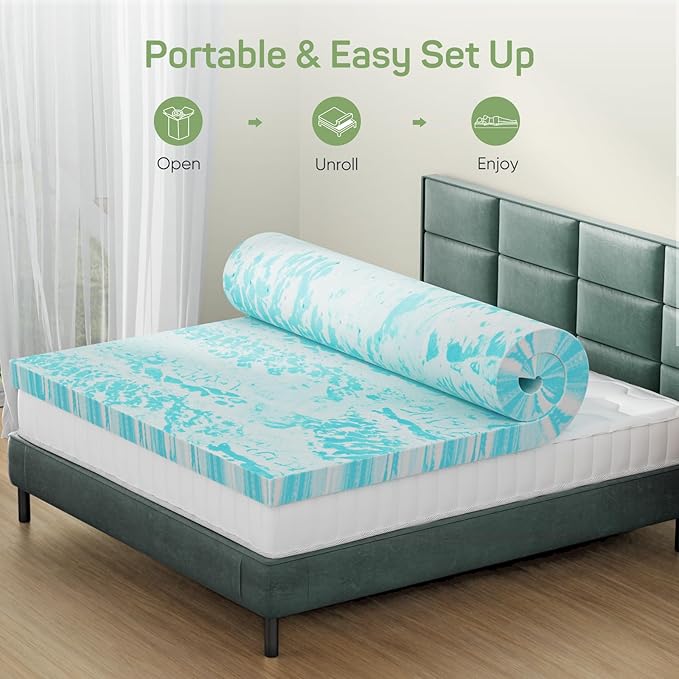 2 Inch Mattress Topper Twin XL Size, Gel Memory Foam Mattress Pad, CertiPUR-US Certified, Ventilated Bed Topper for Pressure Relief Back Pain, Blue