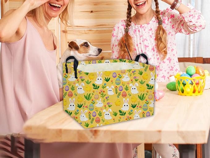 Easter Basket for Kids Gift Bunny Easter Basket Empty Baby Basket for Boys and Girls Cute Storage Basket Organizer Bin Box.(yellow eggs) - Image 3