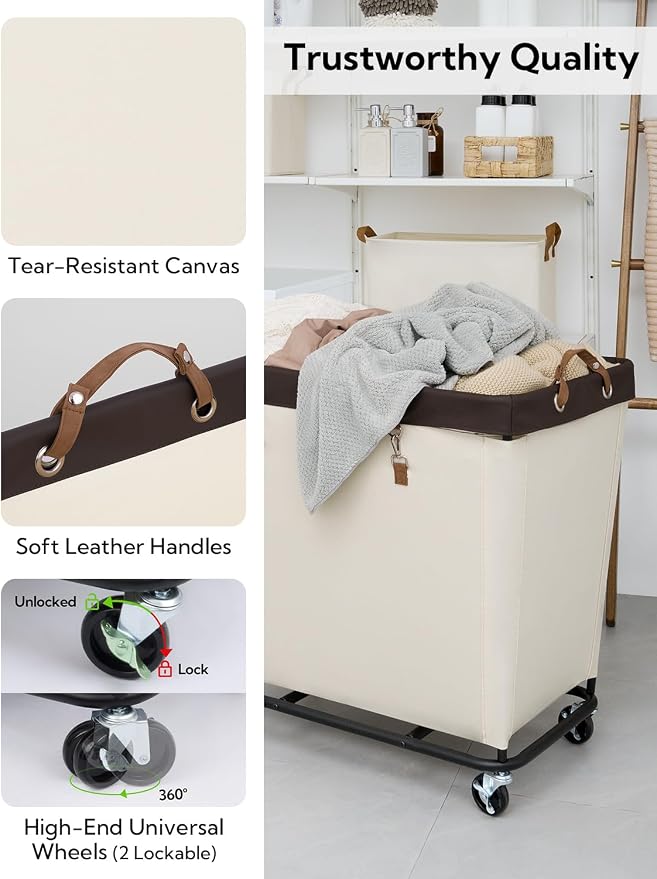 StorageWorks 320L Laundry Basket with Wheels, Extra Large Rolling Hampers for Clothing Organizer, Dirty Clothes Basket for Hotel, Home, Closet, Dorm, Beige - Image 4