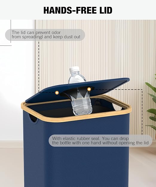 Recycling Bins for Kitchen, 26 Gallon (100L) Recycle Bin with lid, Indoor Oxford Fabric Recycling Trash Can with 2 Pack Removeable and Reusable Inner Bags for Bottle Can Glass Plastic Sticker, Blue - Image 7