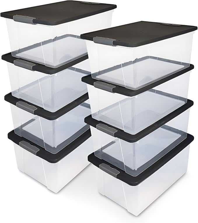 HOMZ 8-Pack Snaplock, Small Clear Plastic Storage Organizer Bins with Lids, 15 Quart, Gray - Stackable Container Boxes for Bedroom, Bathroom, Garage, and Office Organization - Image 8