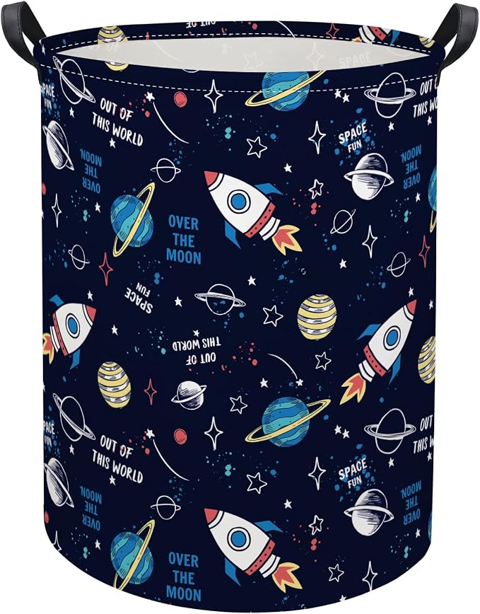 HIYAGON Kids Laundry Basket Baby Hamper for Nursery Boys Kids Hamper Cute Kids Toys Storage Bin Organizer Butterfly Room Decor for Home(Rocket Planet) by HIYAGON
