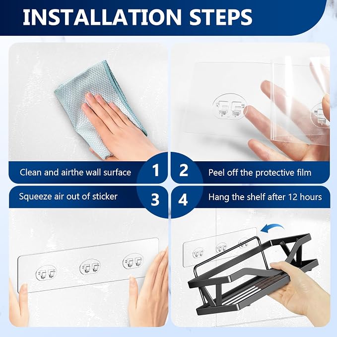 14 Pack Shower Caddy Adhesive Replacement, Strong Adhesive Hooks, Waterproof Shower Adhesive Strips, No Drilling, for Bathroom Storage Shelves - Image 6