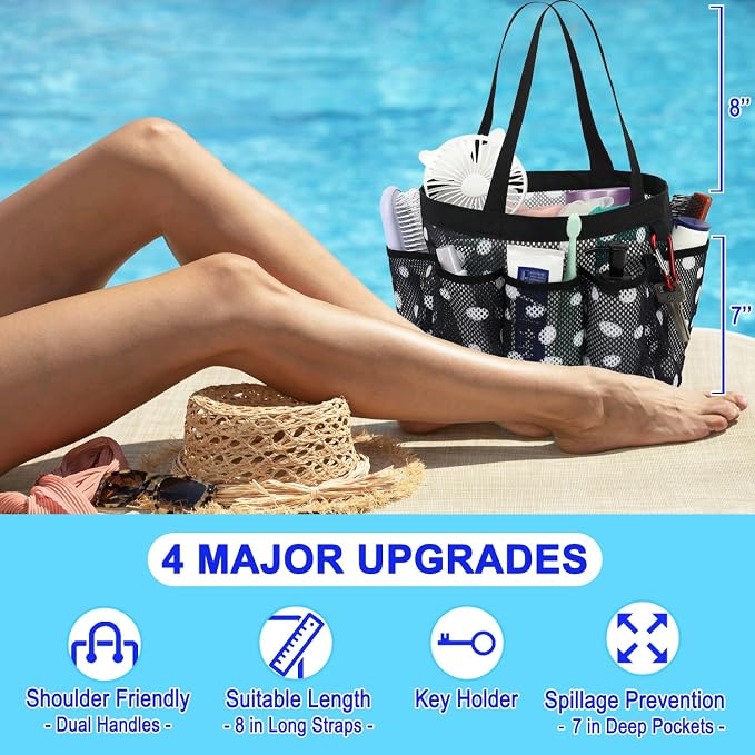 Fammart Mesh Shower Caddy Portable for College Dorm Room Essentials, 8-Pocket Large Shower Basket Tote Bag with 2 Handles for Toiletry, Bathroom, Beach, Camp, Gym - Image 5