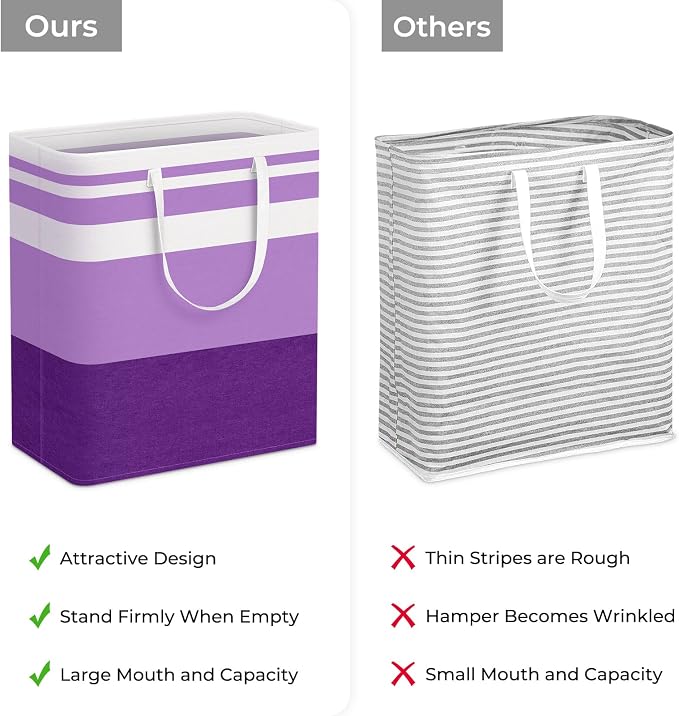 HomeHacks 2 Pack Large Laundry Baskets, Waterproof, Freestanding Laundry Hampers, Collapsible Clothes Hamper with Reinforced Handles in Laundry, College Dorm, Bathroom, Bedroom (Purple, 100Lx2) - Image 3