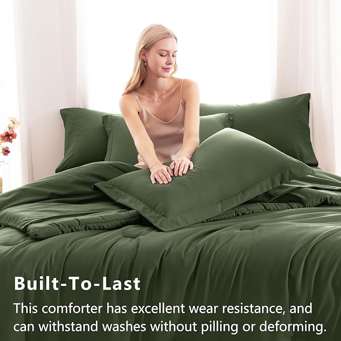 CozyLux Full Size Comforter Sets Olive Green, 7 Pieces Bed in a Bag Full Comforter Set with Sheets, Luxury Bedding Sets with Down Alternative Comforter, Fitted Sheet, Flat Sheet, Pillowcases & Shams