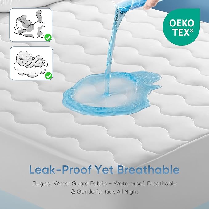 Elegear King Cooling Mattress Pad for Hot Sleepers, Waterproof Cold Mattress Topper with TriSupport 3D Tech Balanced Support & Enhanced Breathability, Soft Fluffy Bed Protector Deep Pocket Up to 16"